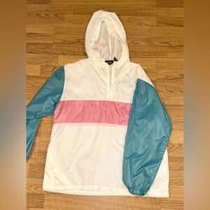 Vintage Lady Van Heusen Colorblock Windbreaker Jacket Teal Pink White XL 90s Y2K
